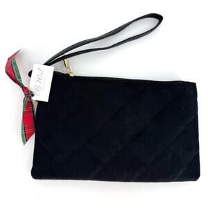 Stylish Black Quilted Wristlet with Plaid Gift Ribbon NWT